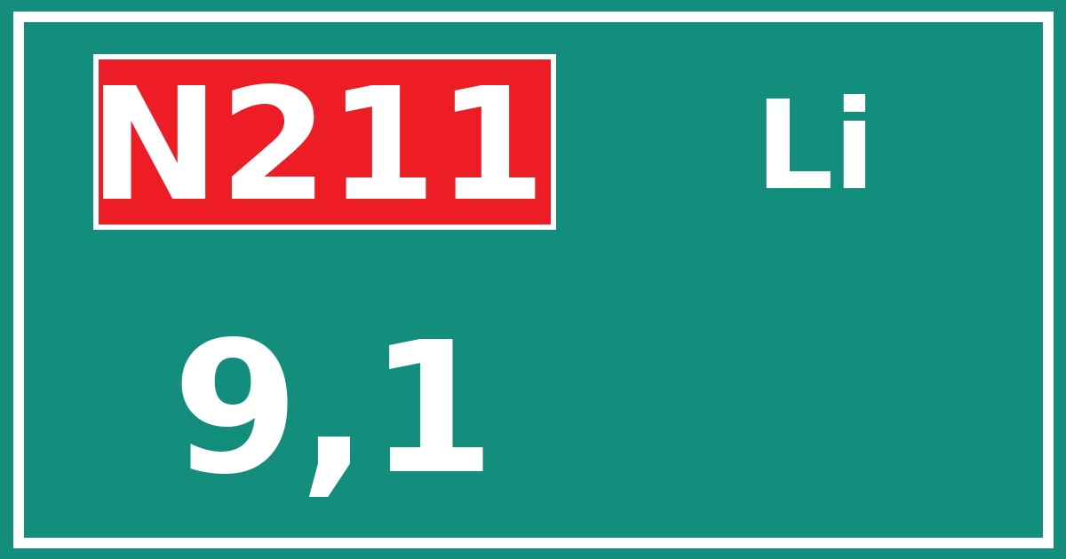 Hectometerbord N211 9,1 zijde Li