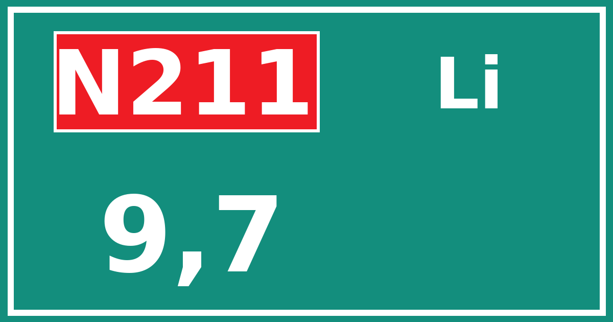 Hectometerbord N211 9,7 zijde Li