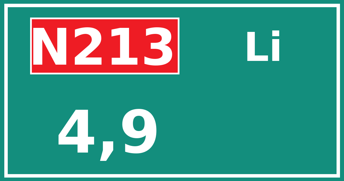 Hectometerbord N213 4,9 zijde Li