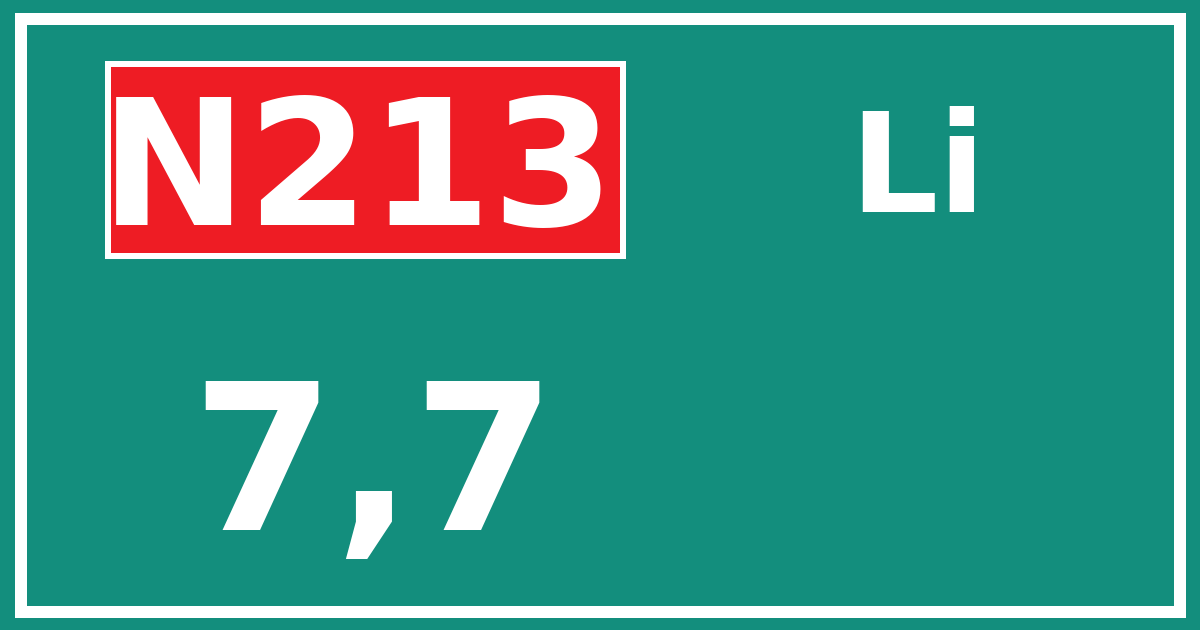 Hectometerbord N213 7,7 zijde Li