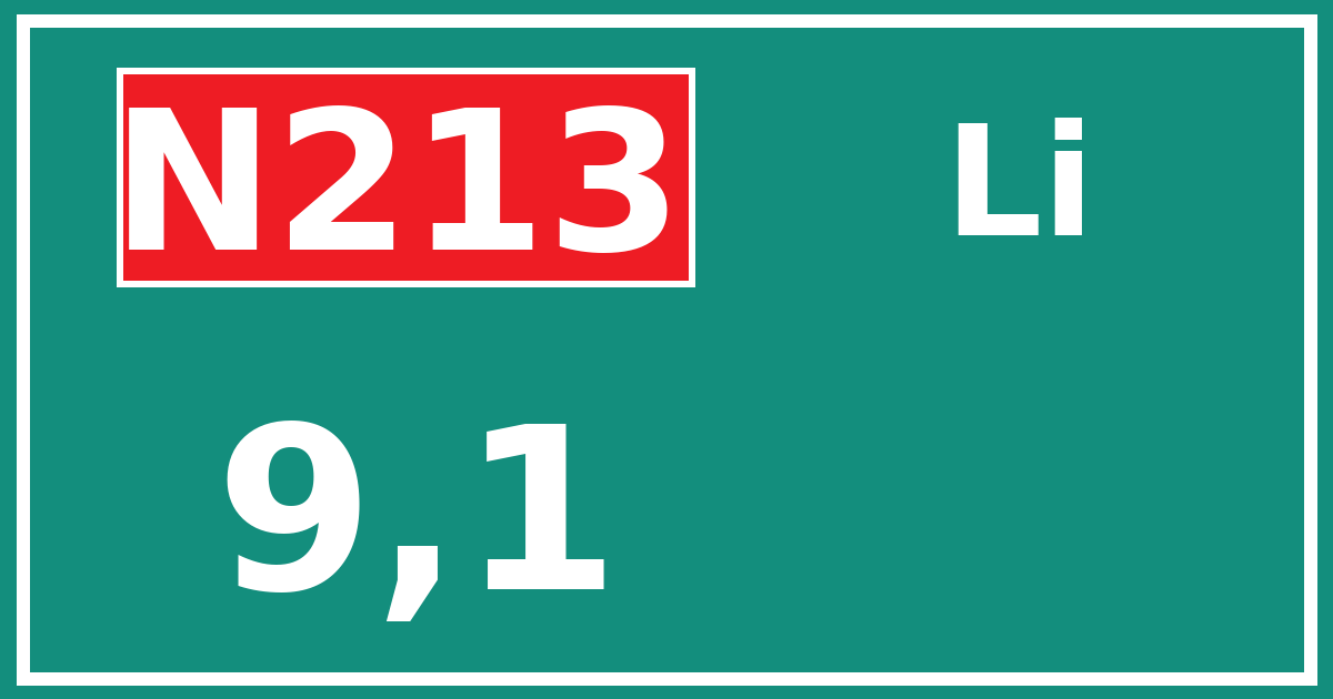 Hectometerbord N213 9,1 zijde Li