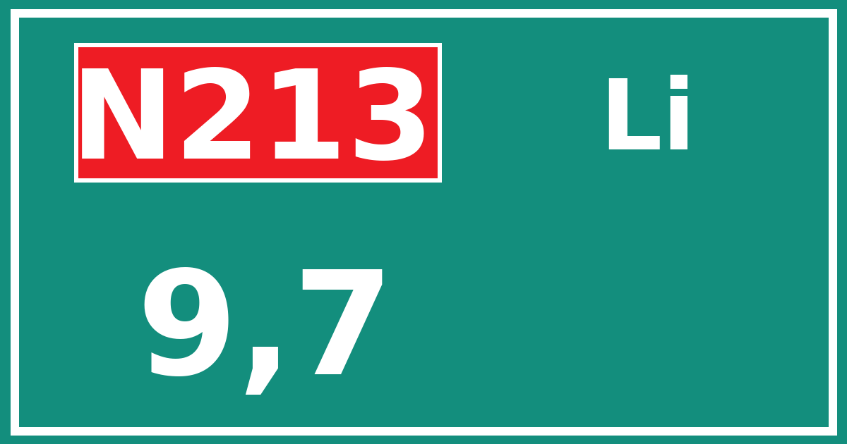 Hectometerbord N213 9,7 zijde Li