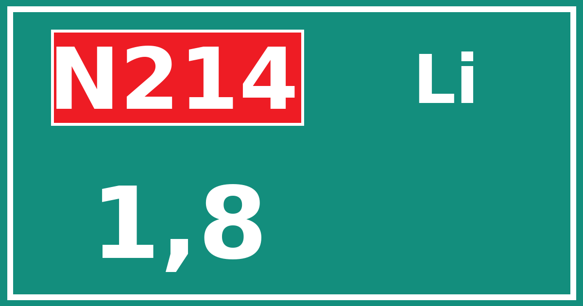 Hectometerbord N214 1,8 zijde Li