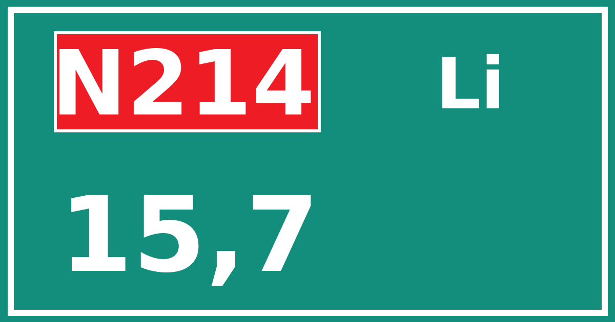 Hectometerbord N214 15,7 zijde Li