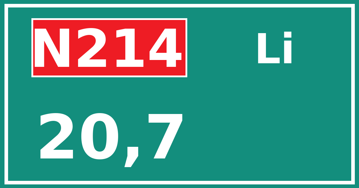 Hectometerbord N214 20,7 zijde Li