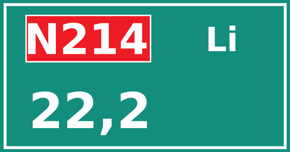 Hectometerbord N214 22,2 zijde Li