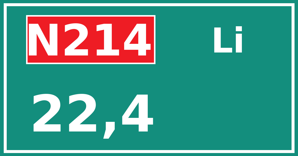 Hectometerbord N214 22,4 zijde Li