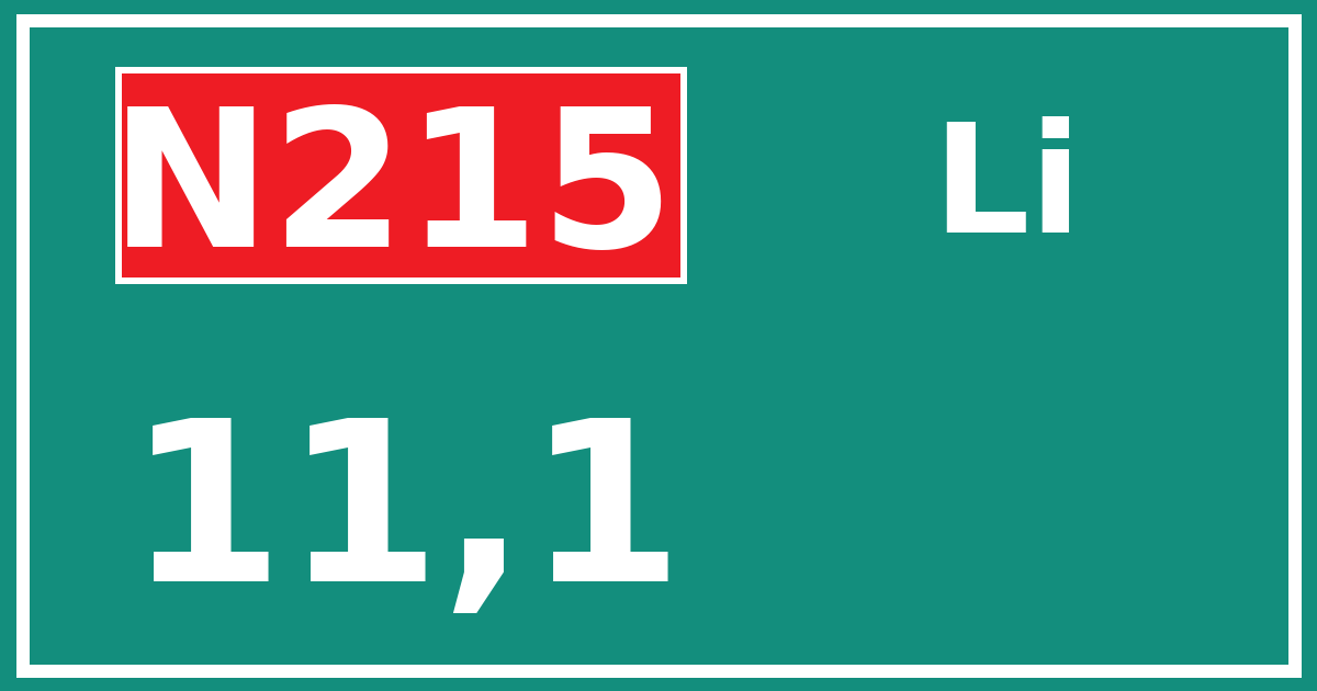 Hectometerbord N215 11,1 zijde Li