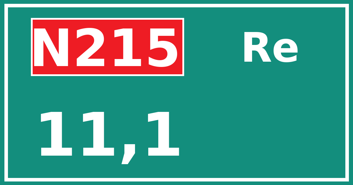 Hectometerbord N215 11,1 zijde Re