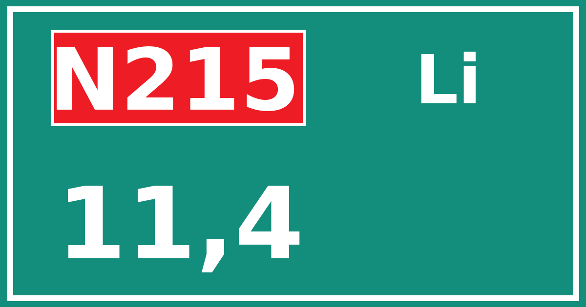 Hectometerbord N215 11,4 zijde Li