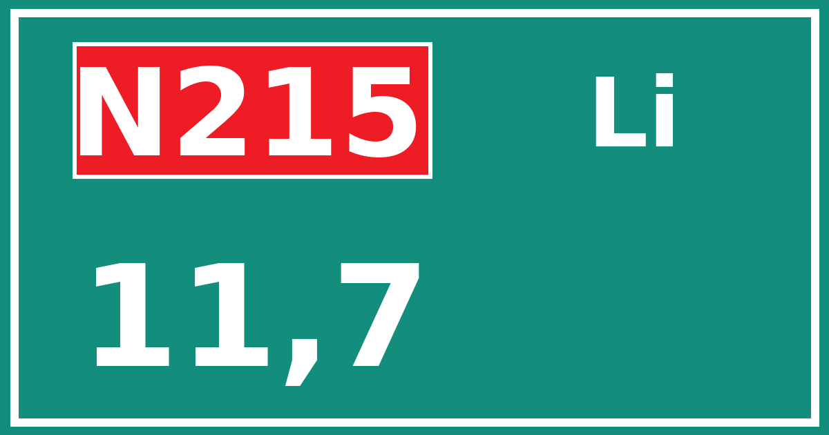 Hectometerbord N215 11,7 zijde Li