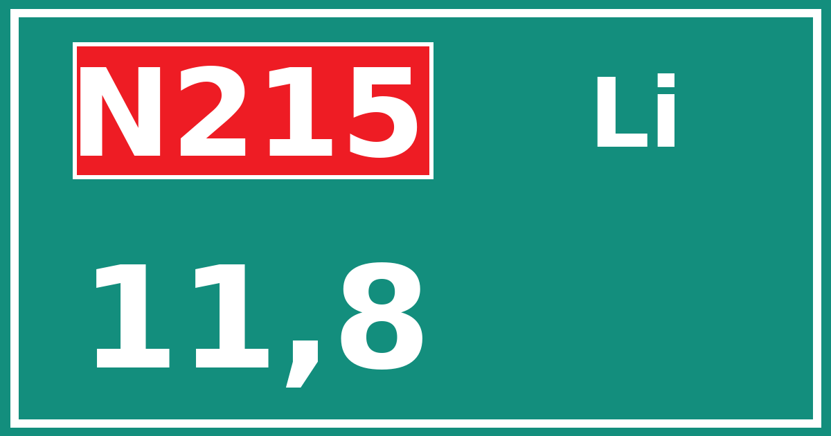 Hectometerbord N215 11,8 zijde Li