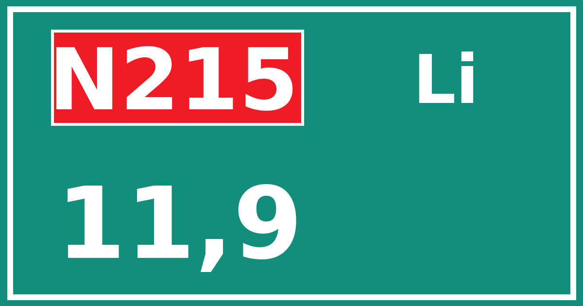 Hectometerbord N215 11,9 zijde Li