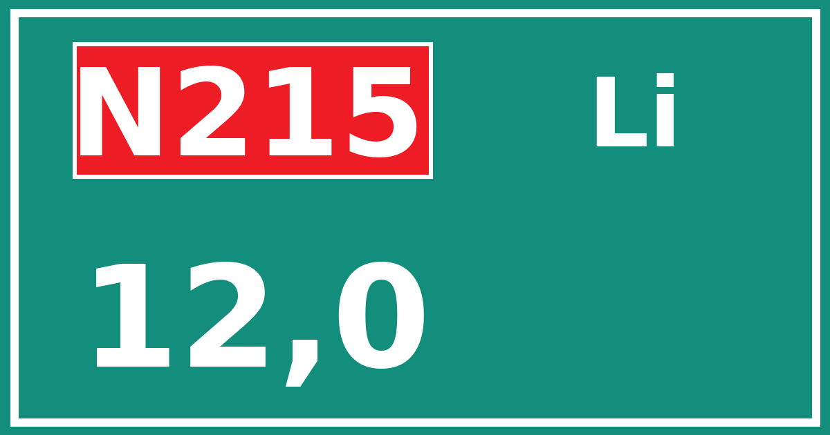 Hectometerbord N215 12,0 zijde Li