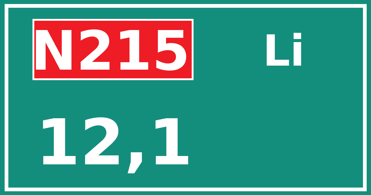 Hectometerbord N215 12,1 zijde Li
