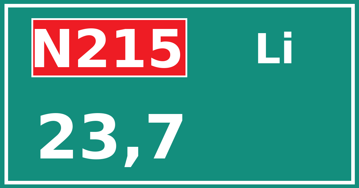 Hectometerbord N215 23,7 zijde Li