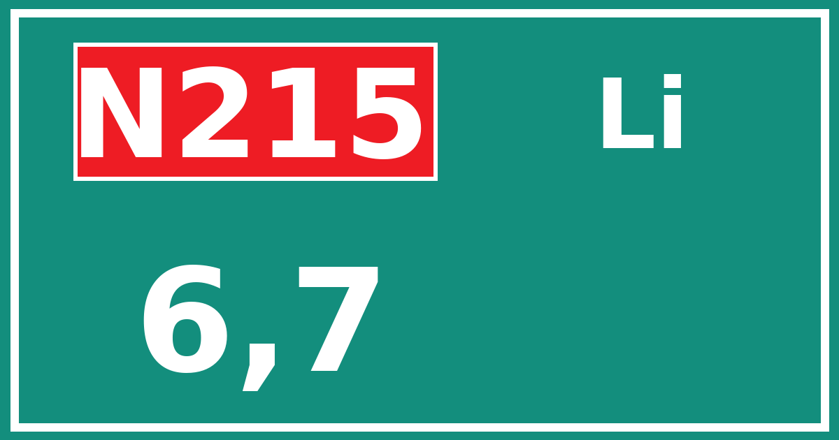 Hectometerbord N215 6,7 zijde Li