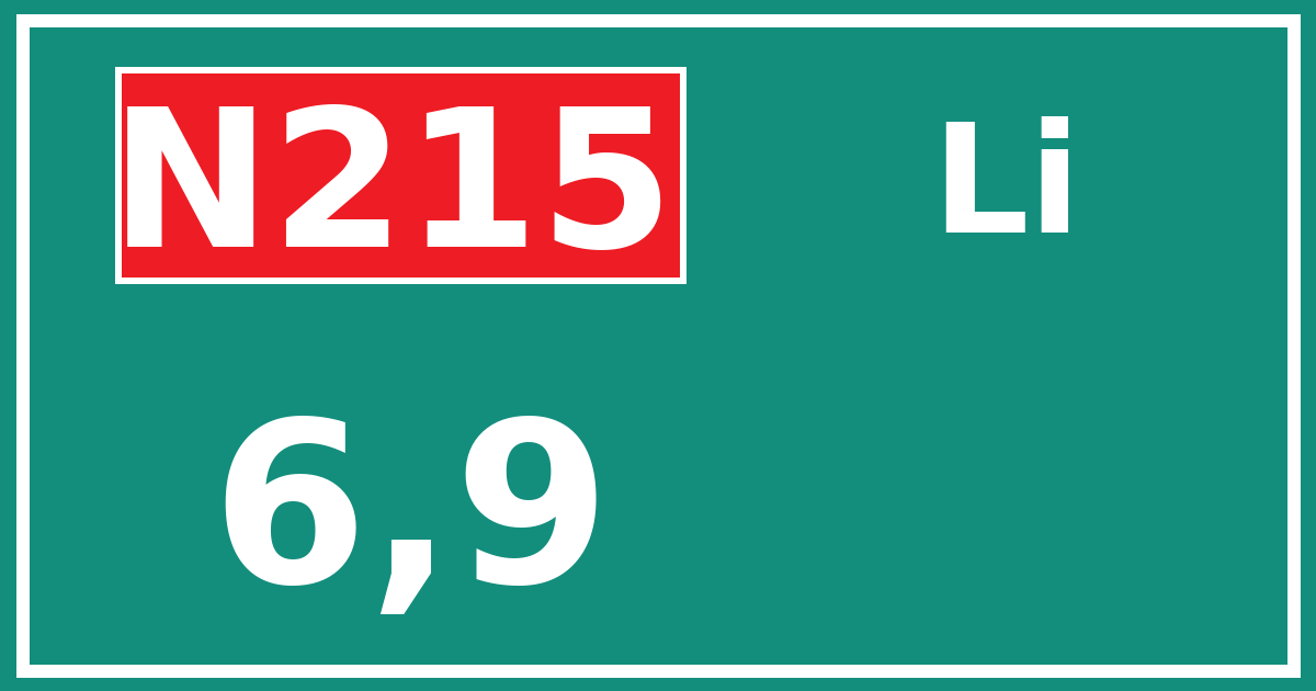 Hectometerbord N215 6,9 zijde Li