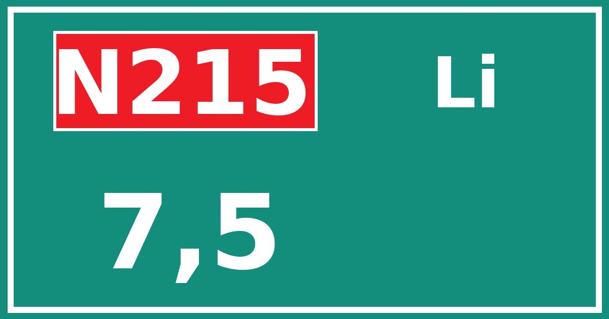 Hectometerbord N215 7,5 zijde Li