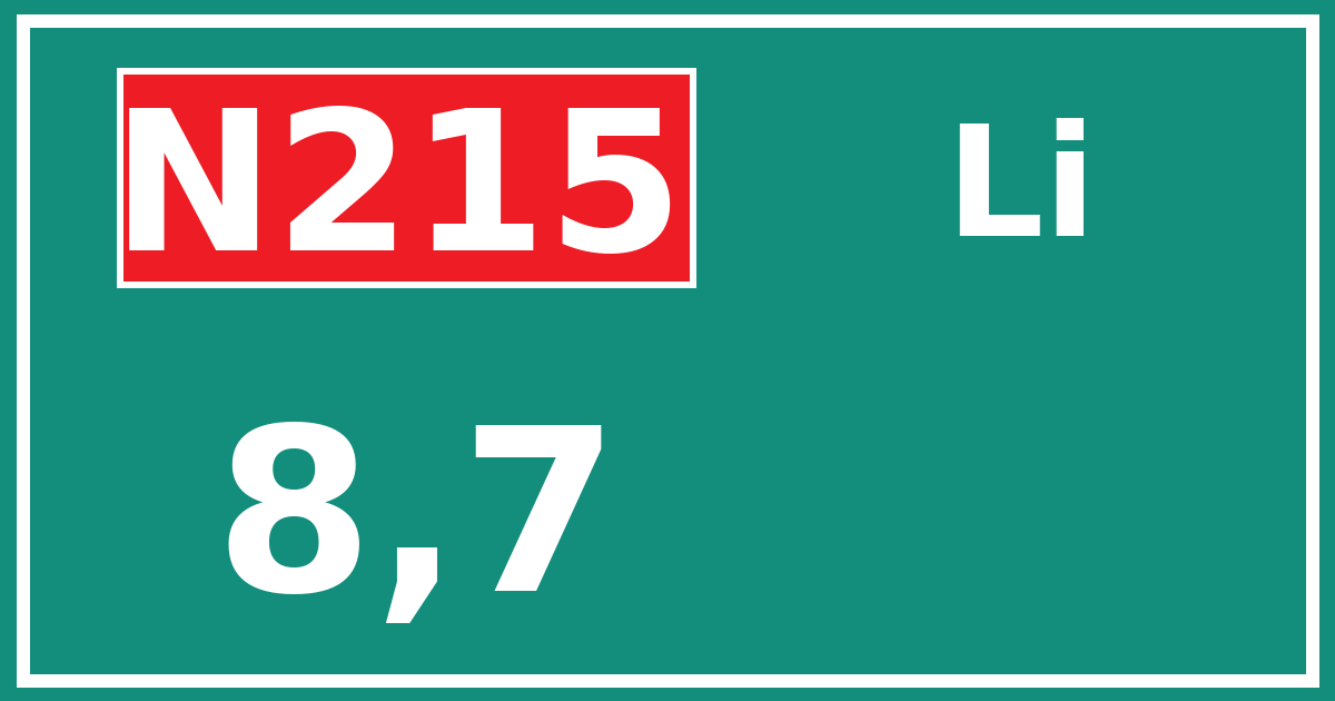 Hectometerbord N215 8,7 zijde Li