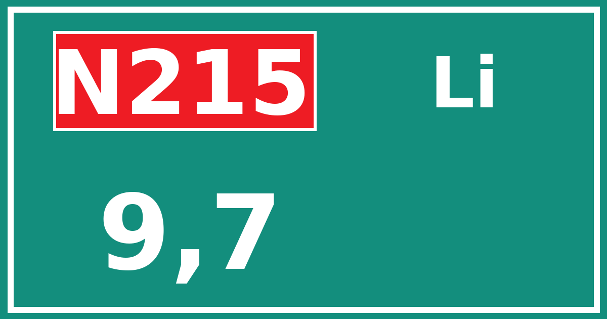 Hectometerbord N215 9,7 zijde Li