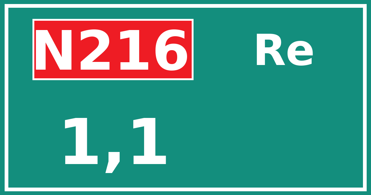 Hectometerbord N216 1,1 zijde Re