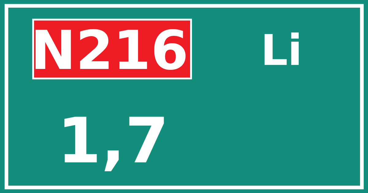 Hectometerbord N216 1,7 zijde Li