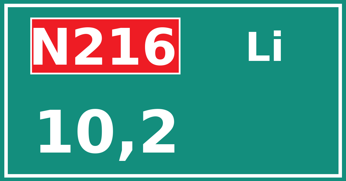 Hectometerbord N216 10,2 zijde Li