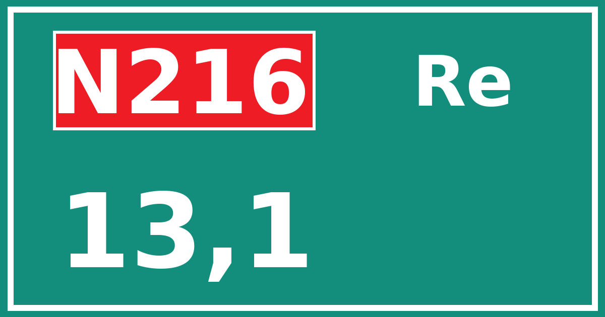 Hectometerbord N216 13,1 zijde Re