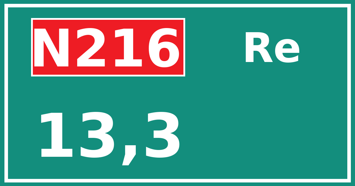 Hectometerbord N216 13,3 zijde Re