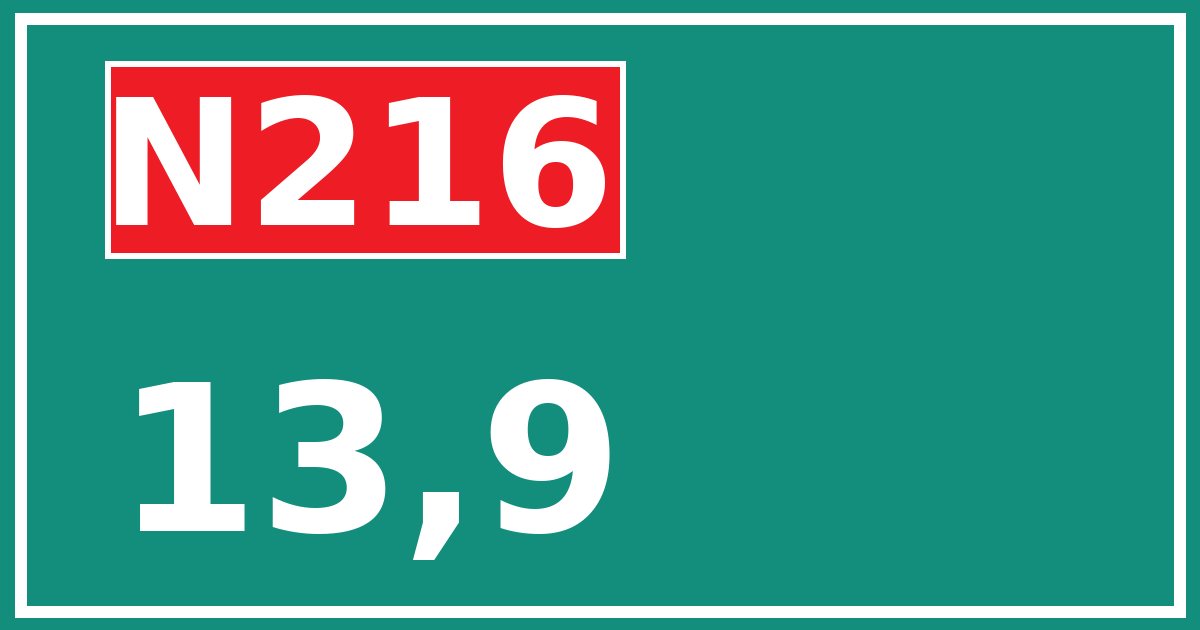 Hectometerbord N216 13,9