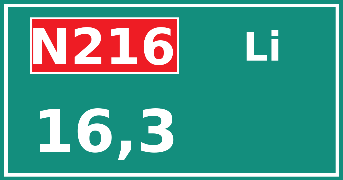 Hectometerbord N216 16,3 zijde Li