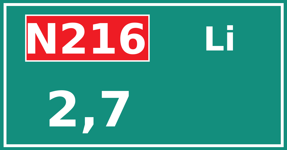 Hectometerbord N216 2,7 zijde Li