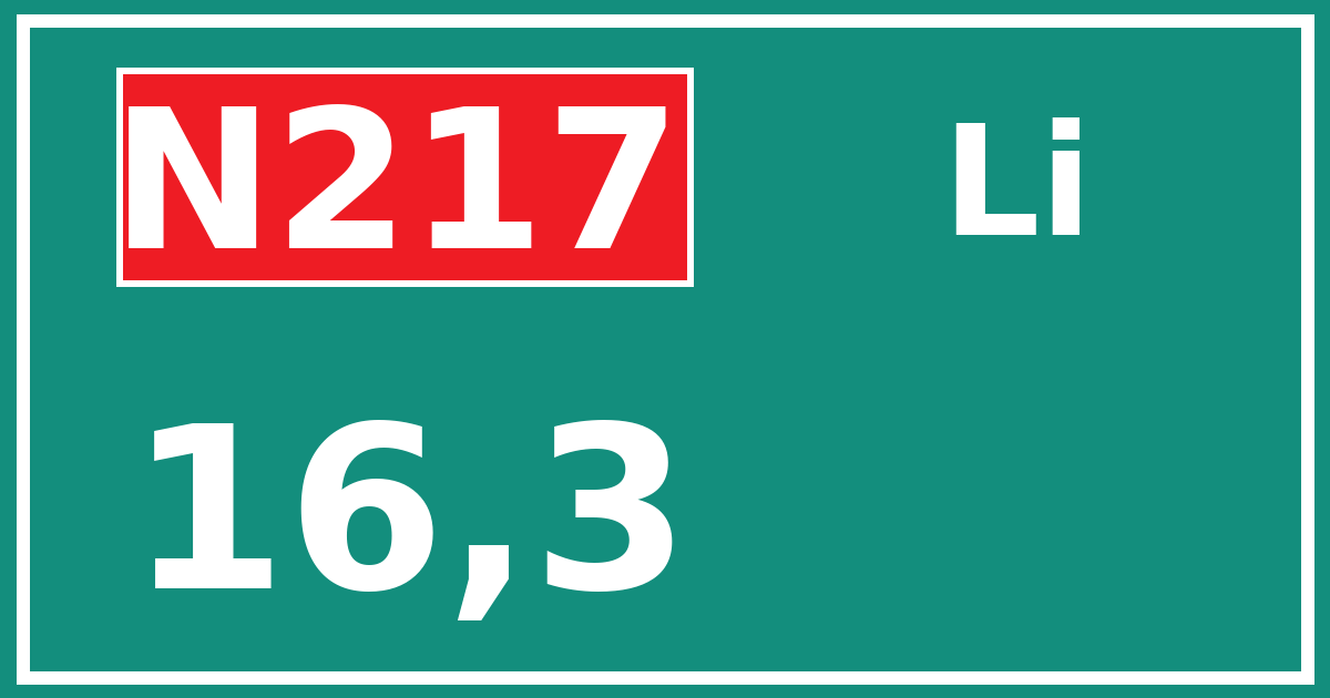 Hectometerbord N217 16,3 zijde Li