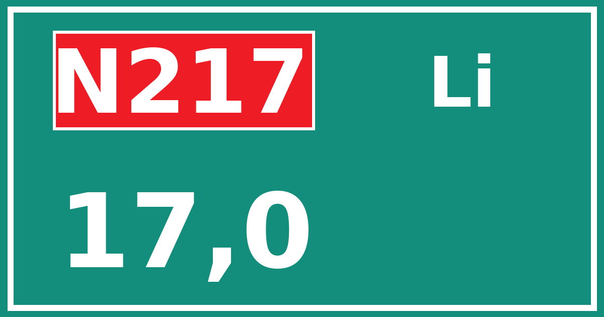 Hectometerbord N217 17,0 zijde Li
