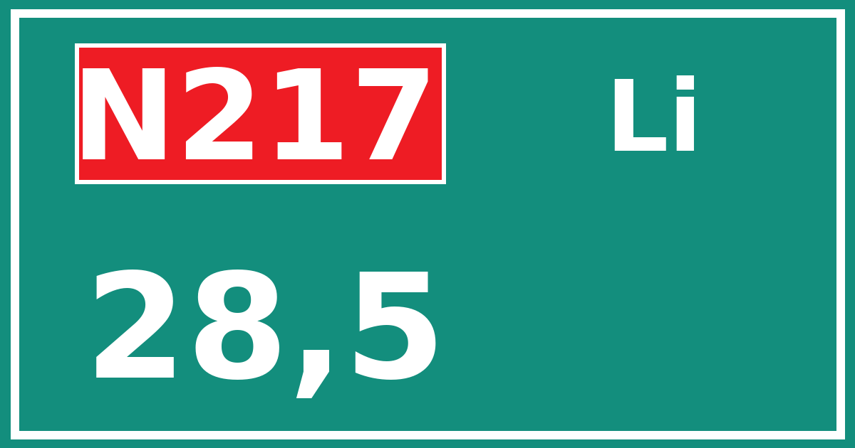 Hectometerbord N217 28,5 zijde Li