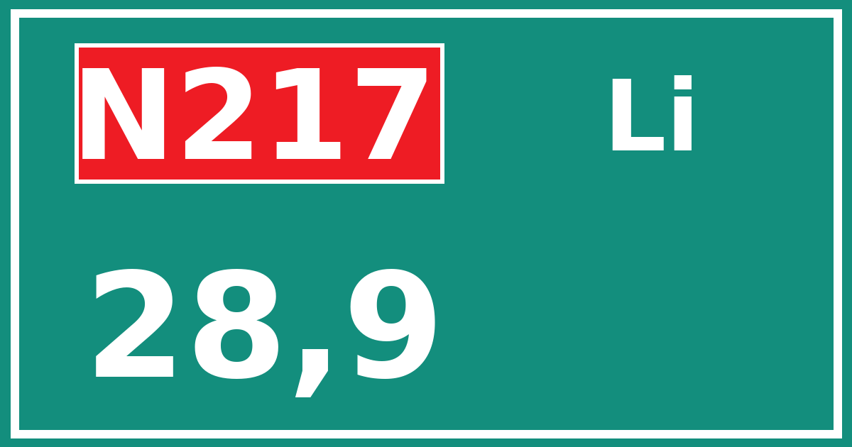 Hectometerbord N217 28,9 zijde Li