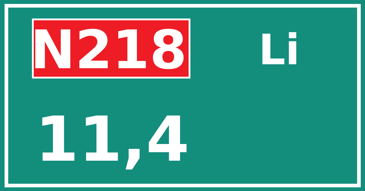 Hectometerbord N218 11,4 zijde Li