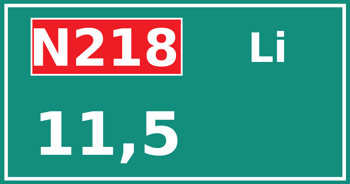 Hectometerbord N218 11,5 zijde Li