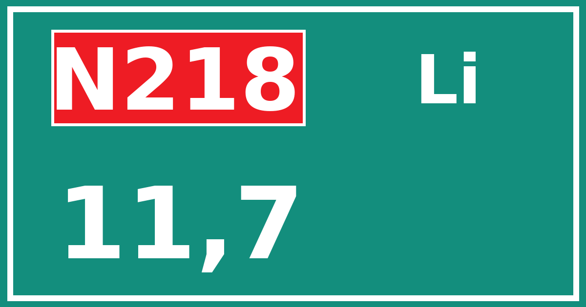 Hectometerbord N218 11,7 zijde Li