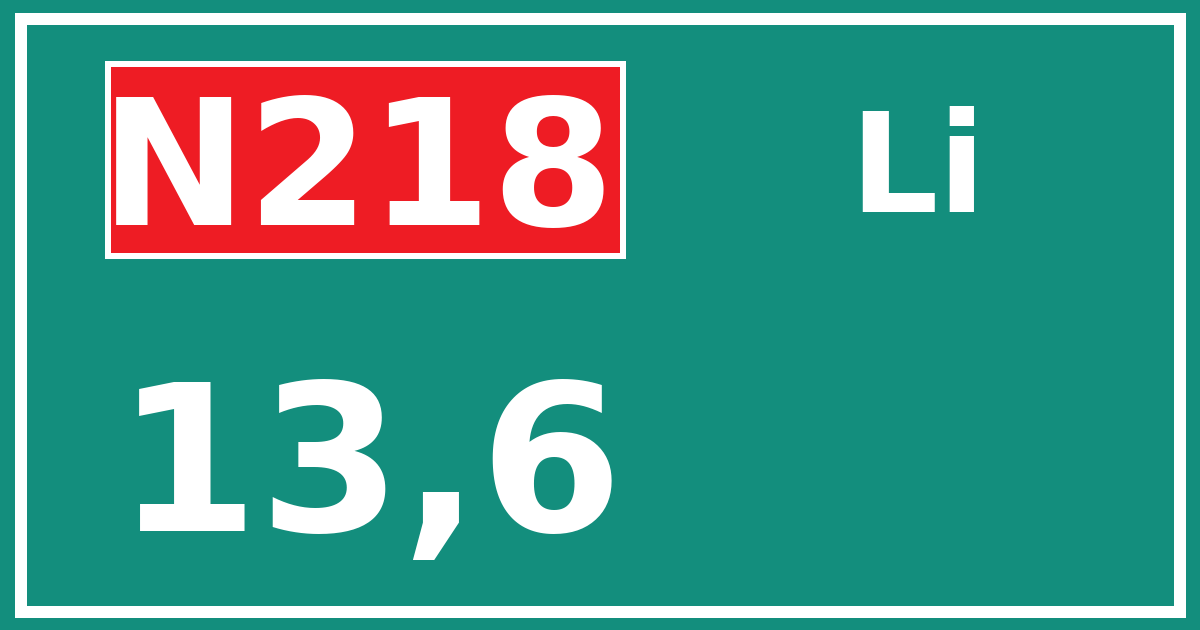Hectometerbord N218 13,6 zijde Li