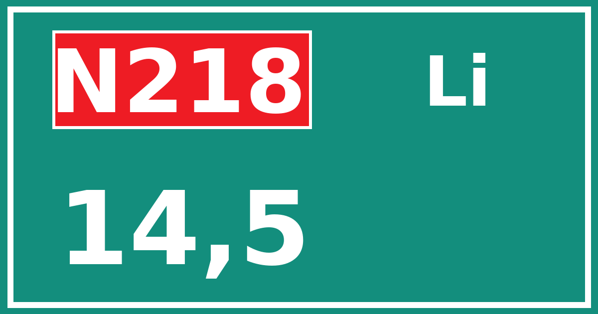 Hectometerbord N218 14,5 zijde Li