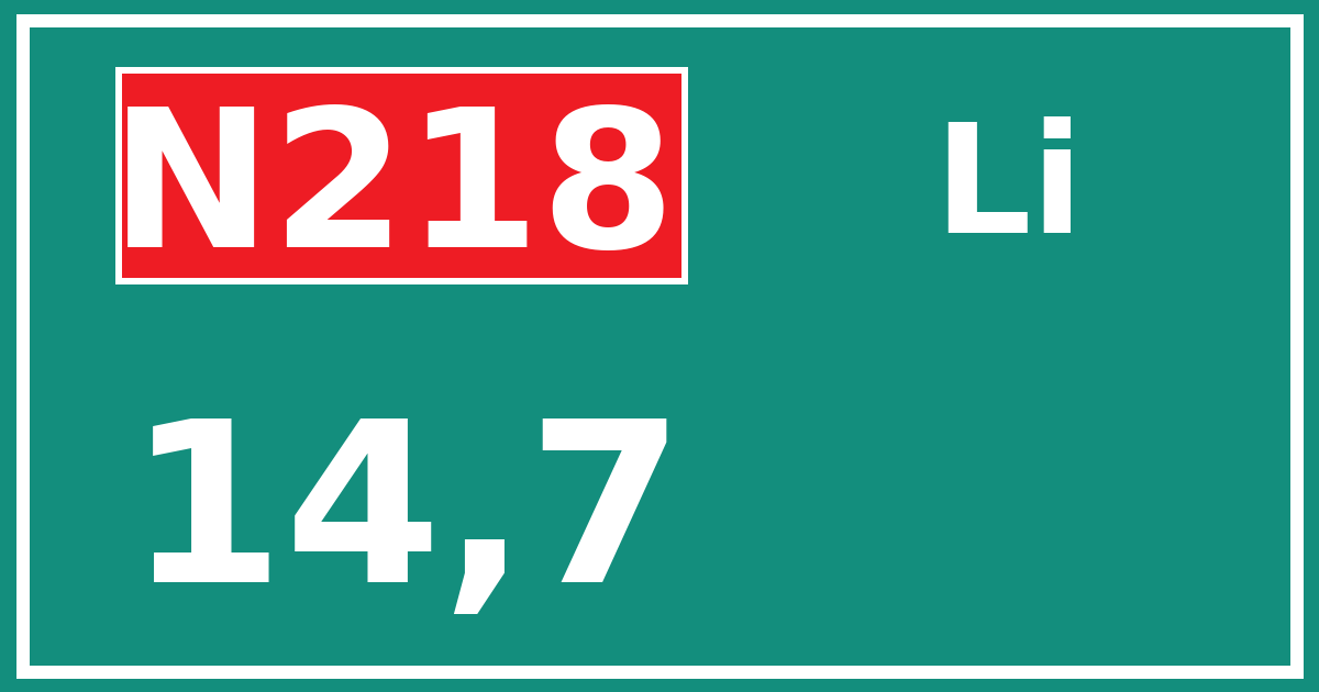Hectometerbord N218 14,7 zijde Li