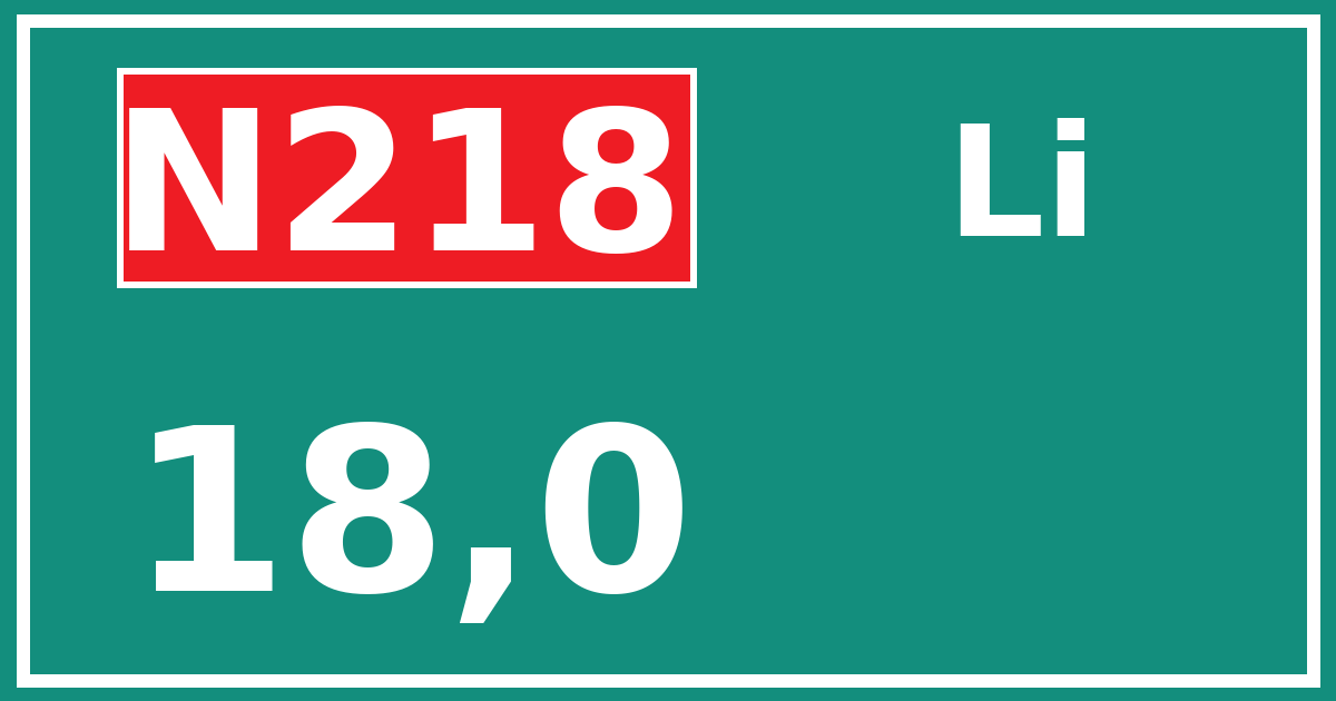 Hectometerbord N218 18,0 zijde Li