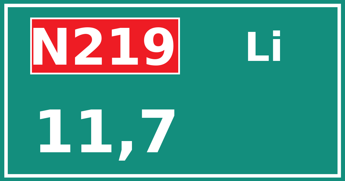 Hectometerbord N219 11,7 zijde Li