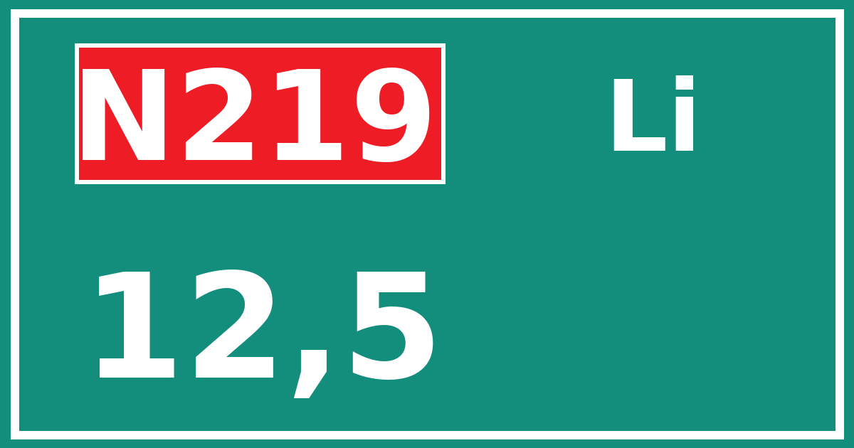 Hectometerbord N219 12,5 zijde Li