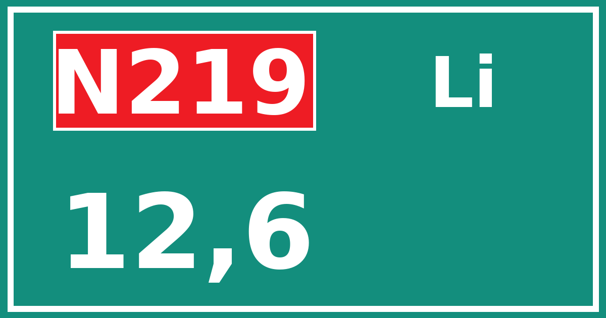 Hectometerbord N219 12,6 zijde Li