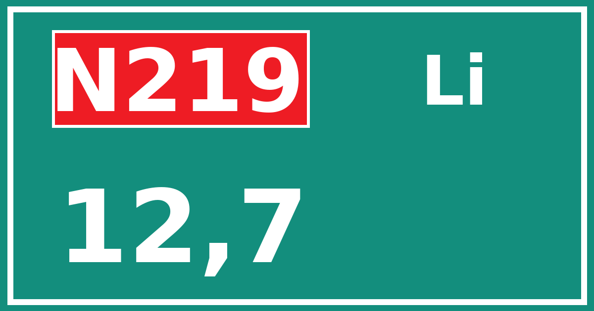 Hectometerbord N219 12,7 zijde Li