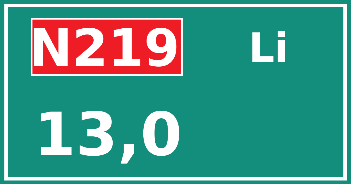 Hectometerbord N219 13,0 zijde Li