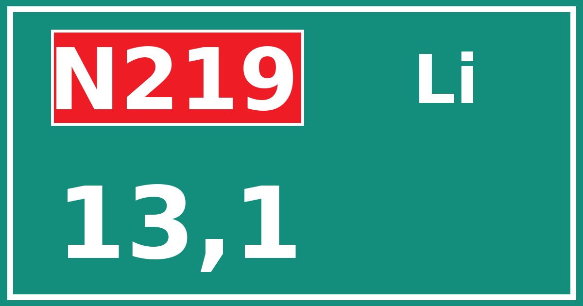 Hectometerbord N219 13,1 zijde Li
